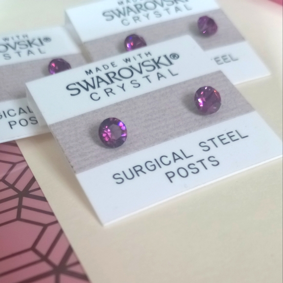 Swarovski Crystal Stud Earrings in Tanzanite - Picture 1 of 1